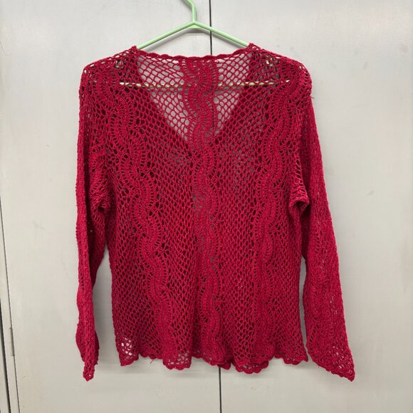 VTG Red Y2K TanJay Crochet Knit Button Front Fairy Cardigan Long Sleeve Sz Large - Picture 4 of 10